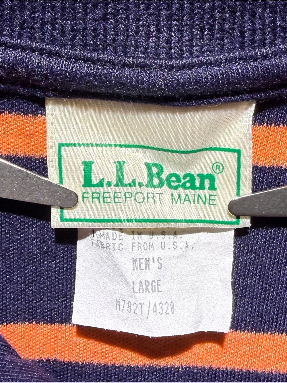 L.L.Bean Striped Polo Shirt Men’s Large Navy Orange USA Made - Picture 4 of 5
